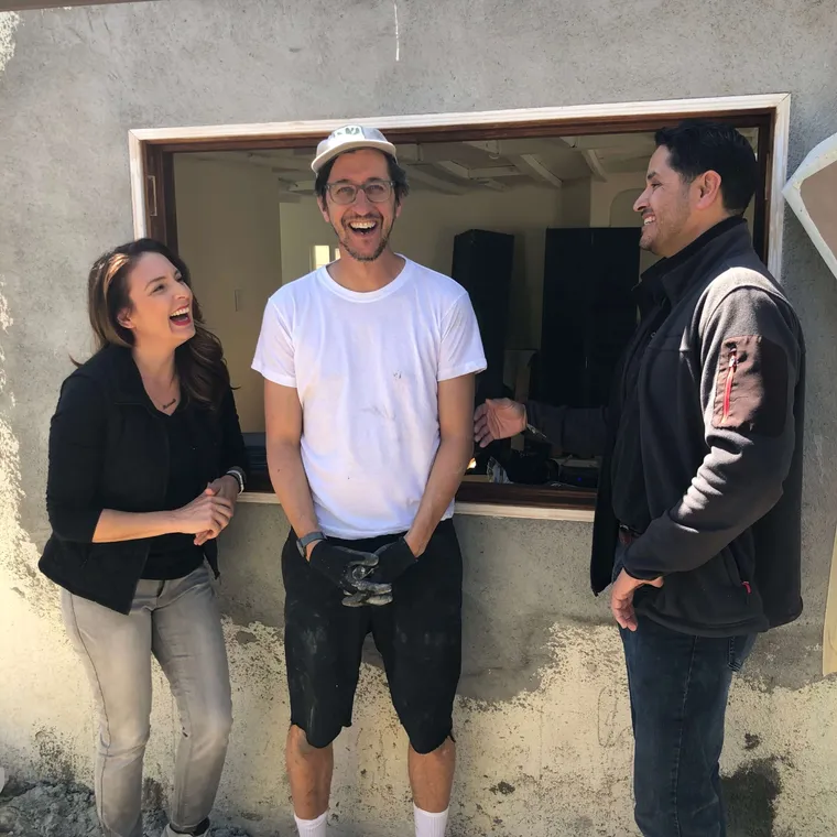 Mario reviewing plans on site