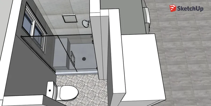 Top view rendering of a bathroom
