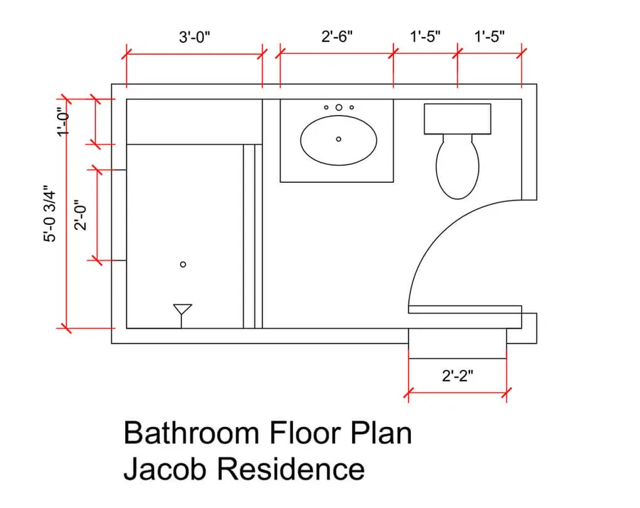 Bathroom floor plan with dimensions